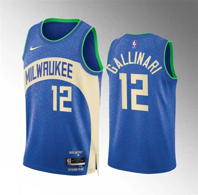 Mens Milwaukee Bucks #12 Danilo Gallinari 2023-24 Blue City Edition Stitched Basketball Jersey Dzhi->milwaukee bucks->NBA Jersey
